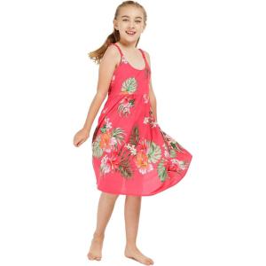 imageGirl Hawaiian Classic Empire Dress with Elastic Strap in Pretty Tropical Hot PinkPretty Tropical Hot Pink
