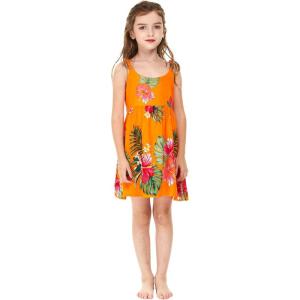 imageGirl Hawaiian Classic Empire Dress with Elastic Strap in Pretty Tropical Hot PinkPretty Tropical Orange