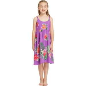 imageGirl Hawaiian Classic Empire Dress with Elastic Strap in Pretty Tropical Hot PinkPretty Tropical Purple