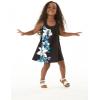 imageGirl Hawaiian Round Neck Shift Dress in Tropical PatternsWatercolor Orchid Black Turquoise