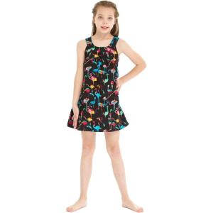 imageGirl Hawaiian Round Neck Shift Dress in Orchid ParadiseFlamingo Party Black