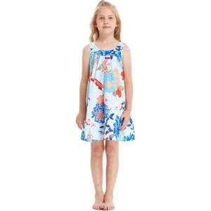 imageGirl Hawaiian Round Neck Shift Dress in Tropical PatternsFlowering Koi Blue
