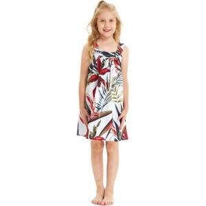 imageGirl Hawaiian Round Neck Shift Dress in Tropical PatternsGarden at Dawn