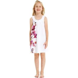 imageGirl Hawaiian Round Neck Shift Dress in Tropical PatternsWatercolor Orchid