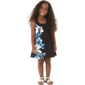 imageGirl Hawaiian Round Neck Shift Dress in Tropical PatternsWatercolor Orchid Black Turquoise