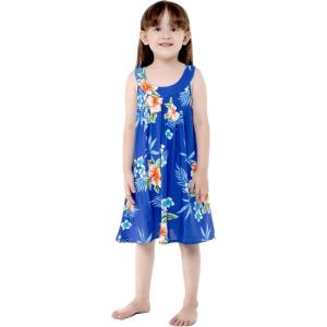 imageGirl Hawaiian Tank Round Neck Dress in HibiscusHibiscus Blue