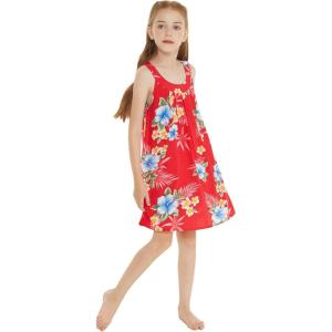 imageGirl Hawaiian Tank Round Neck Dress in HibiscusHibiscus Red