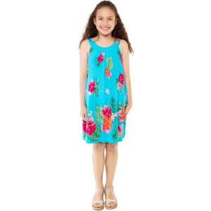 imageGirl Hawaiian Tank Round Neck Dress in Pretty TropicalPretty Tropical Turquoise