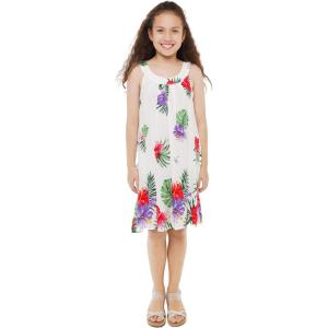 imageGirl Hawaiian Tank Round Neck Dress in Pretty TropicalPretty Tropical White