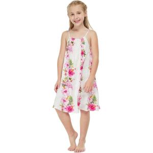 imageGirl Hawaiian Round Neck Dress in Pink Hibiscus VinePink Hibiscus Vine