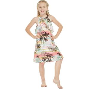 imageGirl Hawaiian Round Neck with Ruffle Dress in Blue LeafNeon Sunset