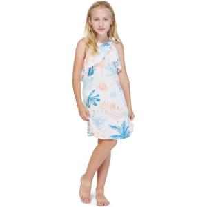 imageGirl Hawaiian Round Neck with Ruffle Dress in Blue LeafSandy Beach