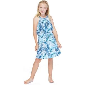 imageGirl Hawaiian Round Neck with Ruffle Dress in Blue LeafSimply Blue Leaf