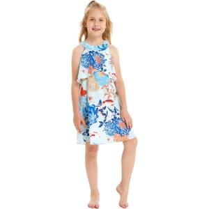 imageGirl Hawaiian Round Neck with Ruffle Dress in Digital PrintFlowering Koi Blue