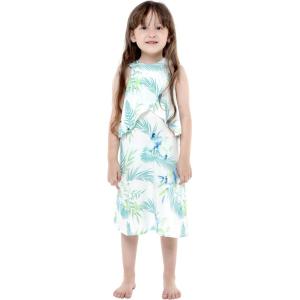 imageGirl Hawaiian Round Neck with Ruffle Dress in Pineapple GardenOrchid Breeze White