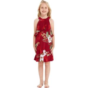 imageGirl Hawaiian Round Neck with Ruffle Dress in Pineapple GardenPineapple Garden Burgundy
