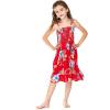 imageGirl Hawaiian Elastic Top Strap Dress in Pink SunsetHibiscus Red