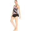imageWomens Athletic Sportswear Patterned Tank Top and Solid Tennis Shorts with Tights SetLotus and Orchid Black