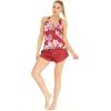 imageWomens Athletic Sportswear Patterned Tank Top and Solid Tennis Shorts with Tights SetLotus and Orchid Red