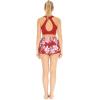 imageWomens Athletic Sportswear Solid Bra Top and Patterned Tennis Shorts SetLotus and Orchid Red