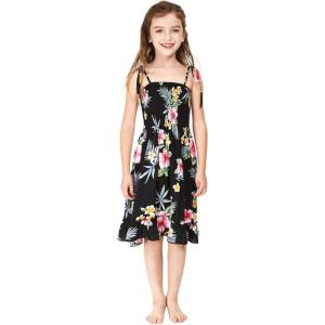 imageGirl Hawaiian Elastic Top Strap Dress in Pink SunsetHibiscus Black