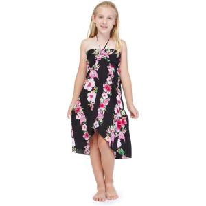 imageGirl Hawaiian Halter Dress in Pink Hibiscus Vine BlackPink Black Hibiscus Vine