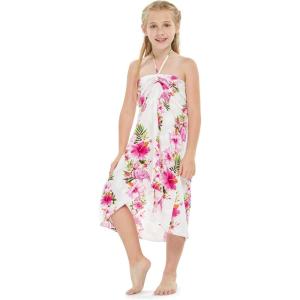 imageGirl Hawaiian Halter Dress in Pink Hibiscus Vine BlackPink Hibiscus Vine