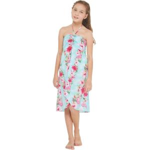 imageGirl Hawaiian Halter Dress in Pink Hibiscus Vine BlackPink Turquoise Hibiscus Vine