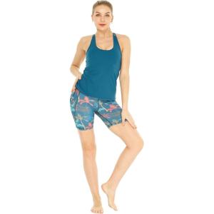 imageHawaii Hangover Womens Athletic Sportswear Solid Tank Top and Patterned Bike Shorts SetCrayon Palms Green