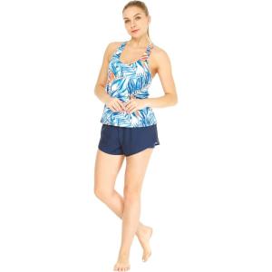 imageWomens Athletic Sportswear Patterned Tank Top and Solid Tennis Shorts with Tights SetFirebird Blue White