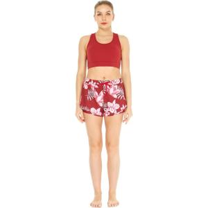 imageWomens Athletic Sportswear Solid Bra Top and Patterned Tennis Shorts SetLotus and Orchid Red
