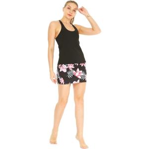 imageWomens Athletic Sportswear Solid Tank Top and Patterned Skorts with Tights SetLotus and Orchid Black