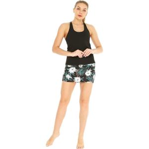 imageWomens Athletic Sportswear Solid Tank Top and Patterned Skorts with Tights SetWispy Cereus Black