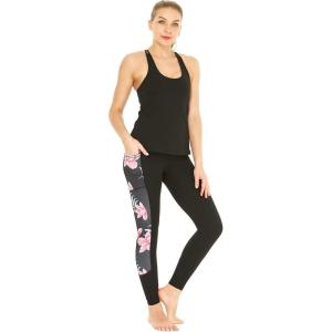 imageWomens Athletic Sportswear Solid Tank Top and Side Floral Legging SetLotus and Orchid Black