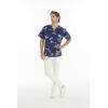 imageHawaiian Print Cotton 2 Pockets Scrub Top in Classic Map and Dolphin WhiteClassic Map and Dolphin Navy
