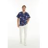 imageHawaiian Print Cotton 2 Pockets Scrub Top in Classic Map and Dolphin WhiteClassic Map and Dolphin Navy