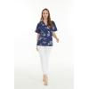 imageHawaiian Print Cotton 2 Pockets Scrub Top in Classic Map and Dolphin WhiteClassic Map and Dolphin Navy