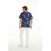 imageHawaiian Print Cotton 2 Pockets Scrub Top in Classic Map and Dolphin WhiteClassic Map and Dolphin Navy