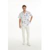 imageHawaiian Print Cotton 2 Pockets Scrub Top in Classic Map and Dolphin WhiteClassic Map and Dolphin White