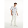 imageHawaiian Print Cotton 2 Pockets Scrub Top in Classic Map and Dolphin WhiteClassic Map and Dolphin White