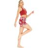 imageWomens Athletic Sportswear Solid Bra Top and Patterned Skorts with Tights SetLotus and Orchid Red