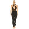 imageWomens Athletic Sportswear Solid Bra Top and Side Floral Legging SetLotus and Orchid Black