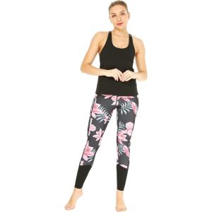 imageHawaii Hangover Womens Athletic Sportswear Solid Tank Top and Patterned Legging SetLotus and Orchid Black