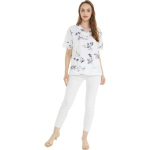 imageHawaiian Print Cotton 2 Pockets Scrub Top in Classic Map and Dolphin WhiteClassic Map and Dolphin White
