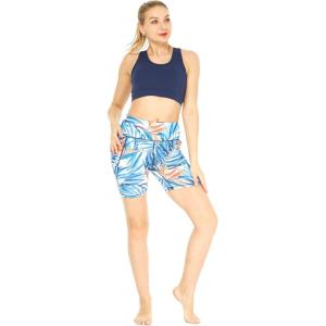 imageWomens Athletic Sportswear Solid Bra Top and Patterned Bike Shorts SetFirebird Blue White