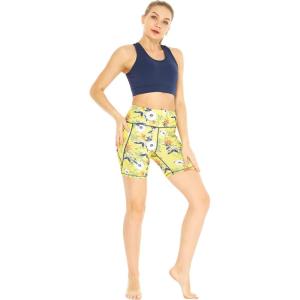imageWomens Athletic Sportswear Solid Bra Top and Patterned Bike Shorts SetGarden Poppy Yellow