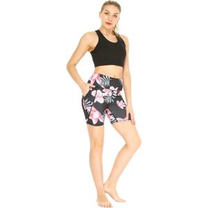 imageWomens Athletic Sportswear Solid Bra Top and Patterned Bike Shorts SetLotus and Orchid Black