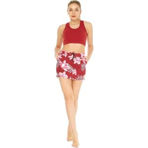 imageWomens Athletic Sportswear Solid Bra Top and Patterned Skorts with Tights SetLotus and Orchid Red