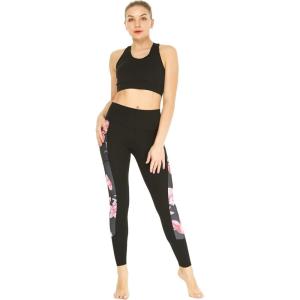 imageWomens Athletic Sportswear Solid Bra Top and Side Floral Legging SetLotus and Orchid Black