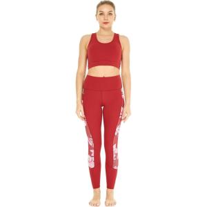imageWomens Athletic Sportswear Solid Bra Top and Side Floral Legging SetLotus and Orchid Red